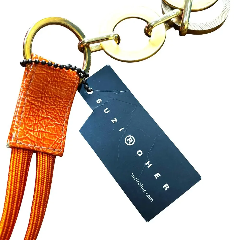 Suzi Roher NWT orange double band stretch belt chunky gold hoops chain Size XL